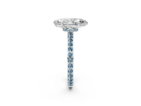 White gold Marquise Cut Diamond Pavé Engagement Ring with Round with Aquamarine side stone Accents and Prong Setting_2