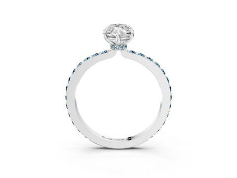 White gold Marquise Cut Diamond Pavé Engagement Ring with Round with Aquamarine side stone Accents and Prong Setting_3