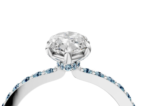 White gold Marquise Cut Diamond Pavé Engagement Ring with Round with Aquamarine side stone Accents and Prong Setting_4