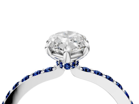 White gold Marquise Cut Diamond Pavé Engagement Ring with Round with Blue Sapphire side stone Accents and Prong Setting_16