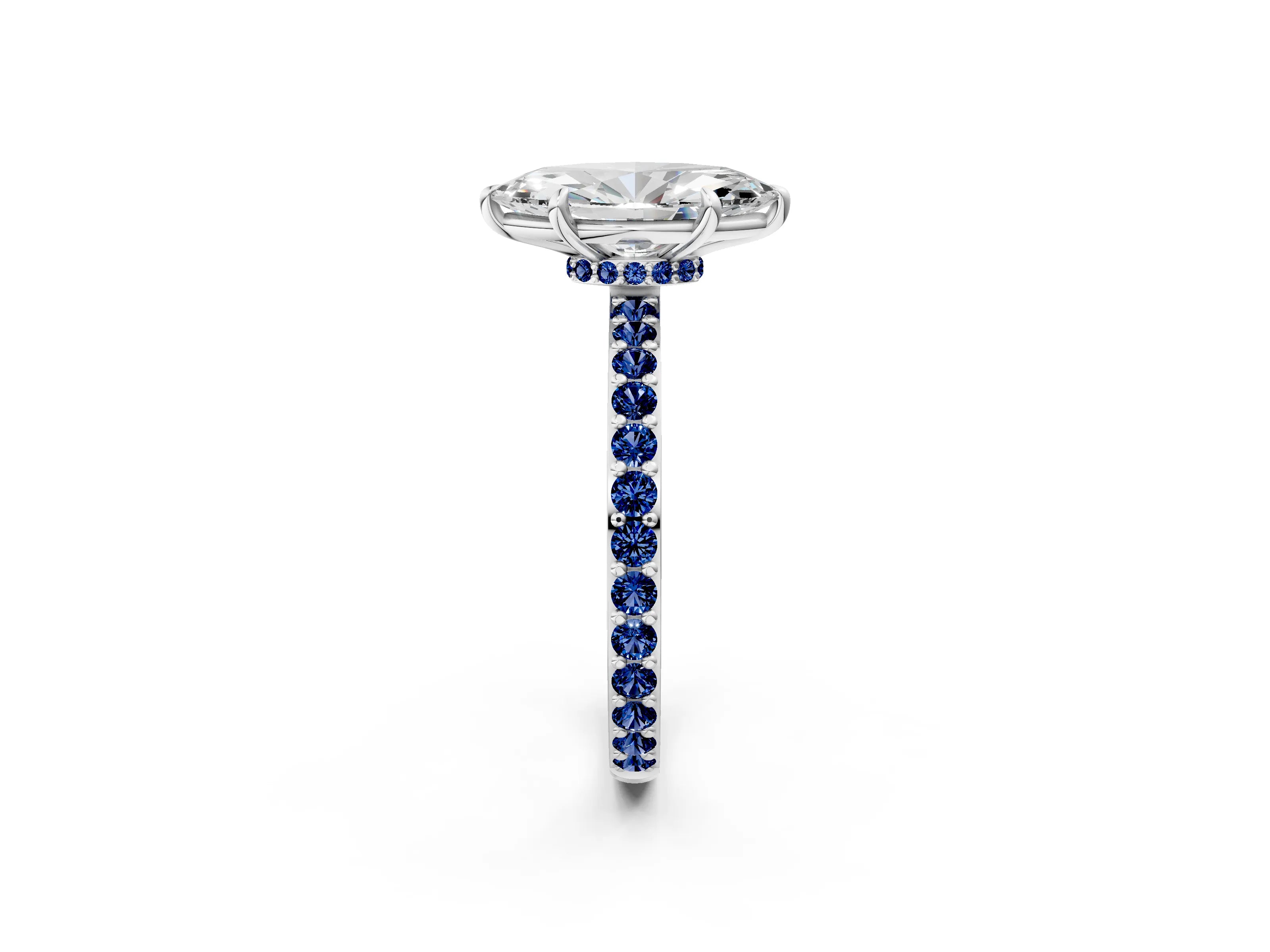 White gold Marquise Cut Diamond Pavé Engagement Ring with Round with Blue Sapphire side stone Accents and Prong Setting_2