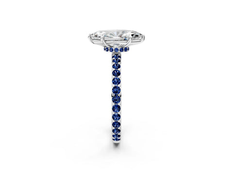 White gold Marquise Cut Diamond Pavé Engagement Ring with Round with Blue Sapphire side stone Accents and Prong Setting_2