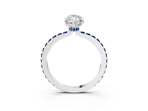 White gold Marquise Cut Diamond Pavé Engagement Ring with Round with Blue Sapphire side stone Accents and Prong Setting_3