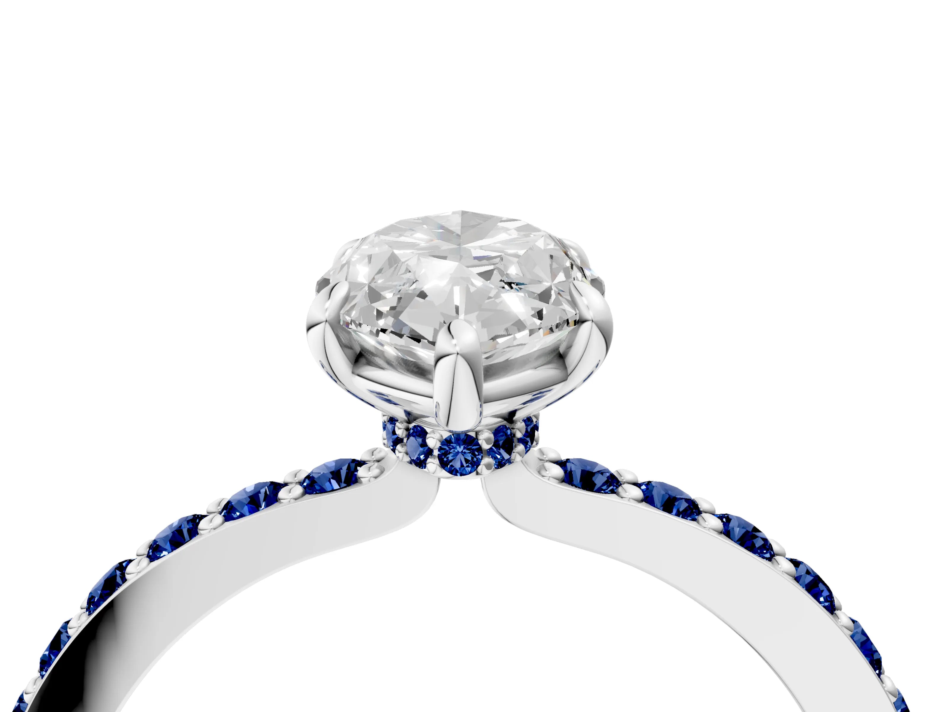 White gold Marquise Cut Diamond Pavé Engagement Ring with Round with Blue Sapphire side stone Accents and Prong Setting_4