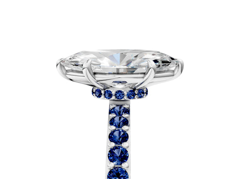 White gold Marquise Cut Diamond Pavé Engagement Ring with Round with Blue Sapphire side stone Accents and Prong Setting_5