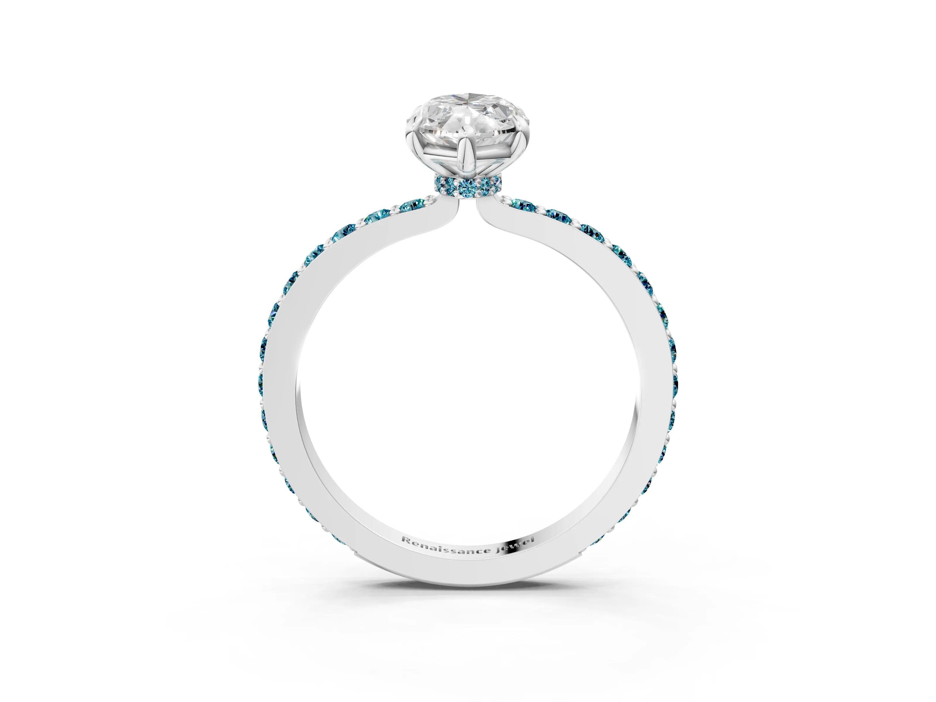 White gold Marquise Cut Diamond Pavé Engagement Ring with Round with Blue Topaz side stone Accents and Prong Setting_15