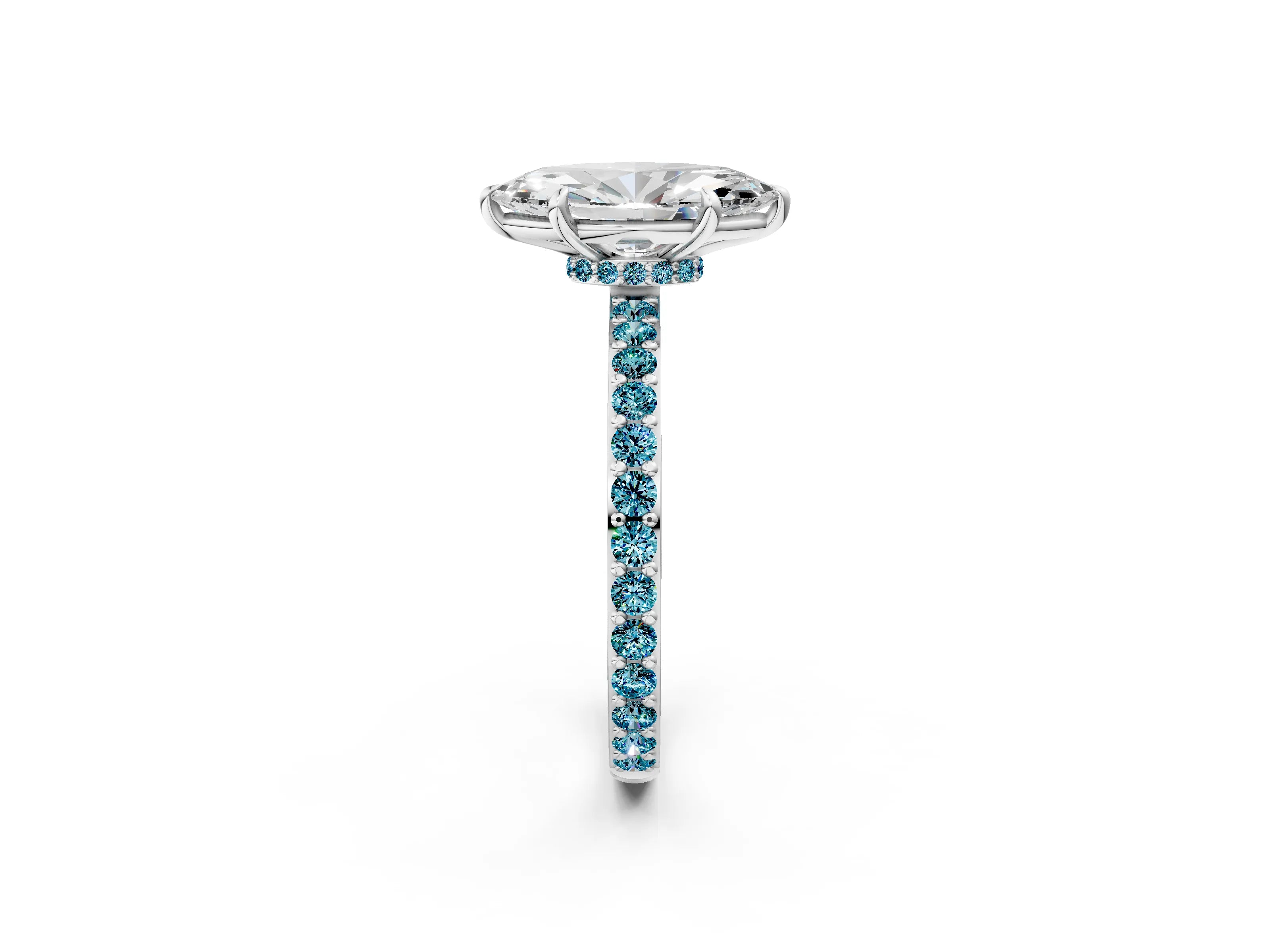 White gold Marquise Cut Diamond Pavé Engagement Ring with Round with Blue Topaz side stone Accents and Prong Setting_2