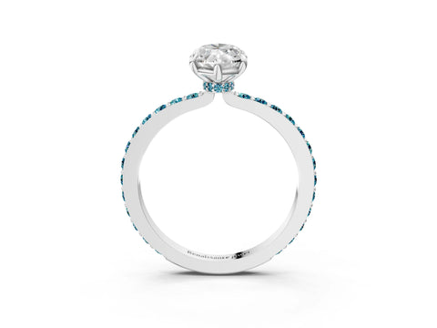 White gold Marquise Cut Diamond Pavé Engagement Ring with Round with Blue Topaz side stone Accents and Prong Setting_3