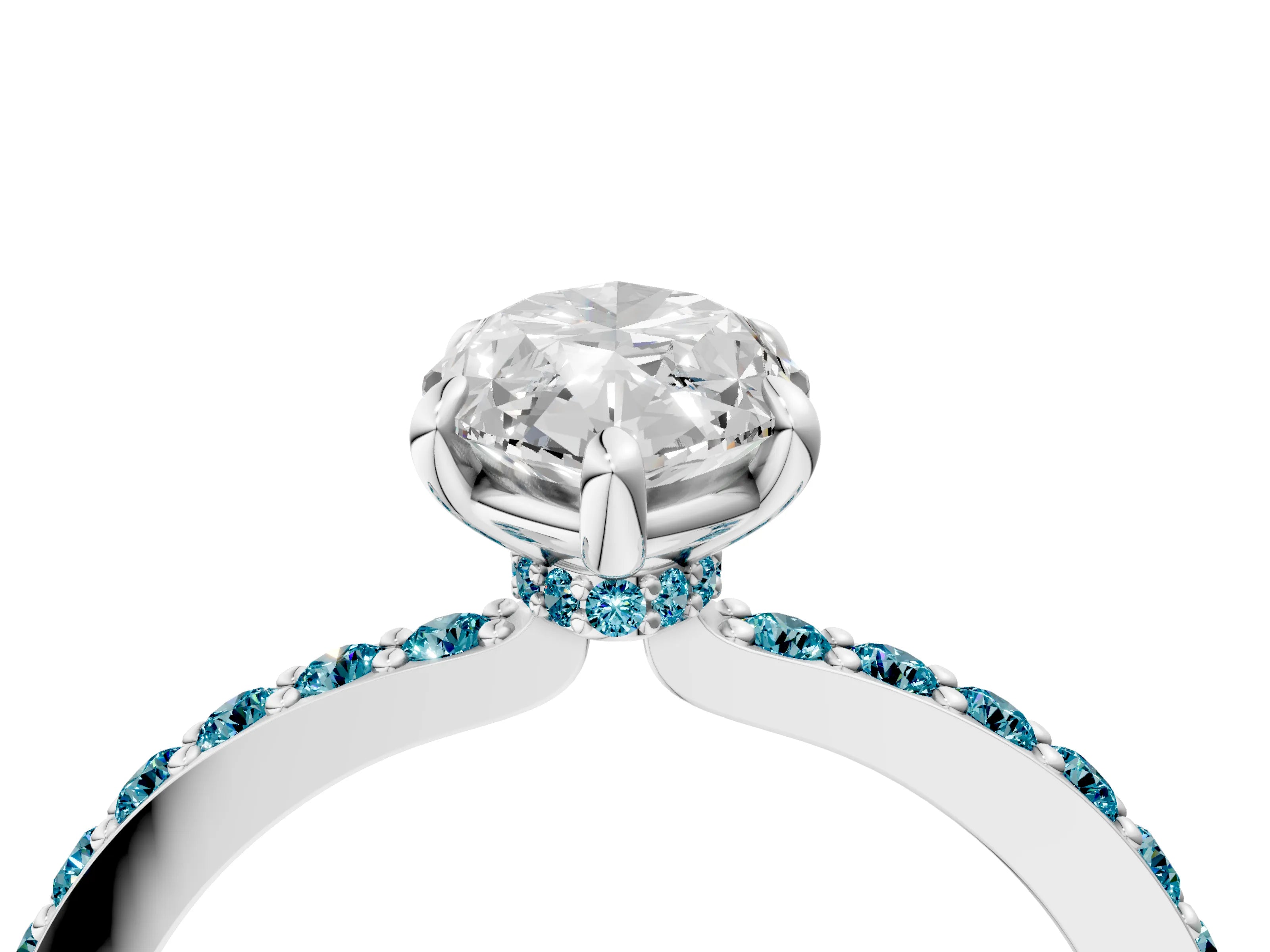 White gold Marquise Cut Diamond Pavé Engagement Ring with Round with Blue Topaz side stone Accents and Prong Setting_4