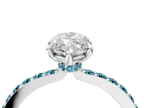White gold Marquise Cut Diamond Pavé Engagement Ring with Round with Blue Topaz side stone Accents and Prong Setting_4