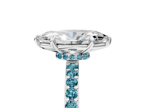 White gold Marquise Cut Diamond Pavé Engagement Ring with Round with Blue Topaz side stone Accents and Prong Setting_5