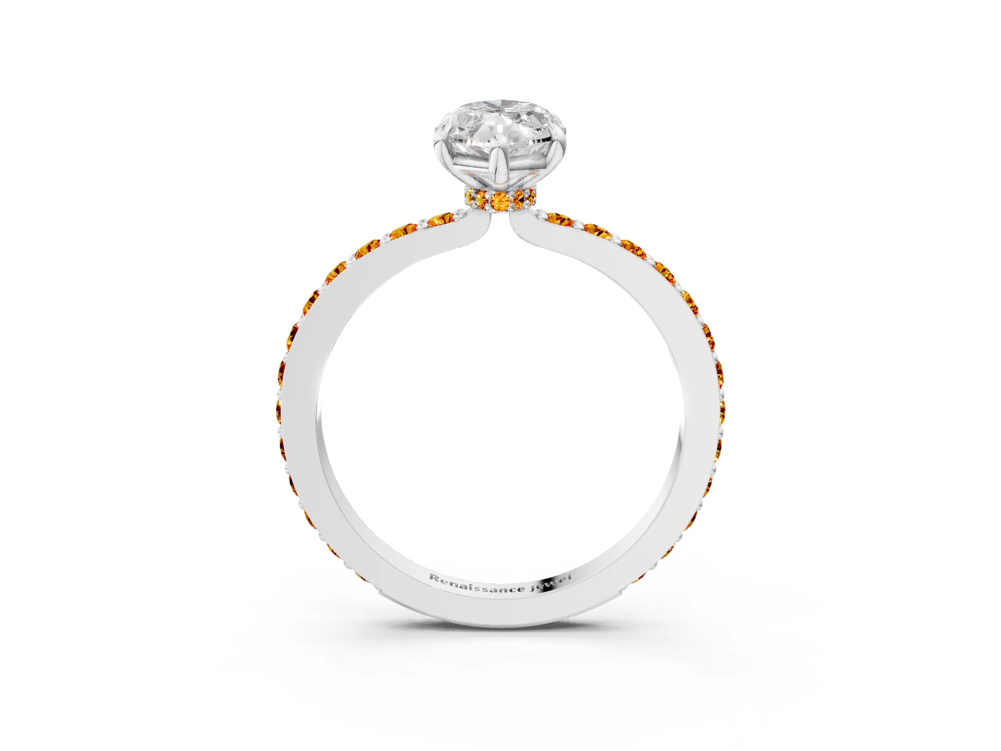 White gold Marquise Cut Diamond Pavé Engagement Ring with Round with Citrine side stone Accents and Prong Setting_15