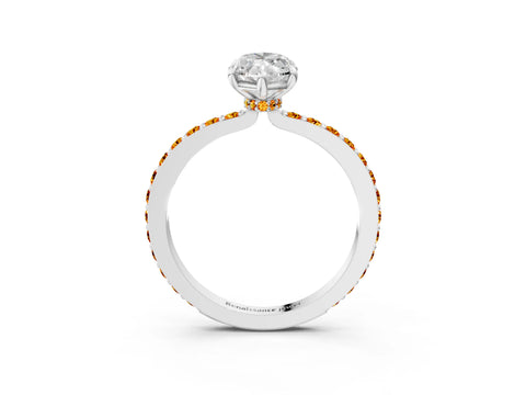White gold Marquise Cut Diamond Pavé Engagement Ring with Round with Citrine side stone Accents and Prong Setting_15