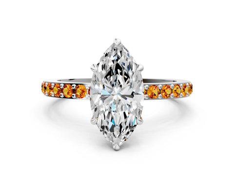 White gold Marquise Cut Diamond Pavé Engagement Ring with Round with Citrine side stone Accents and Prong Setting_24