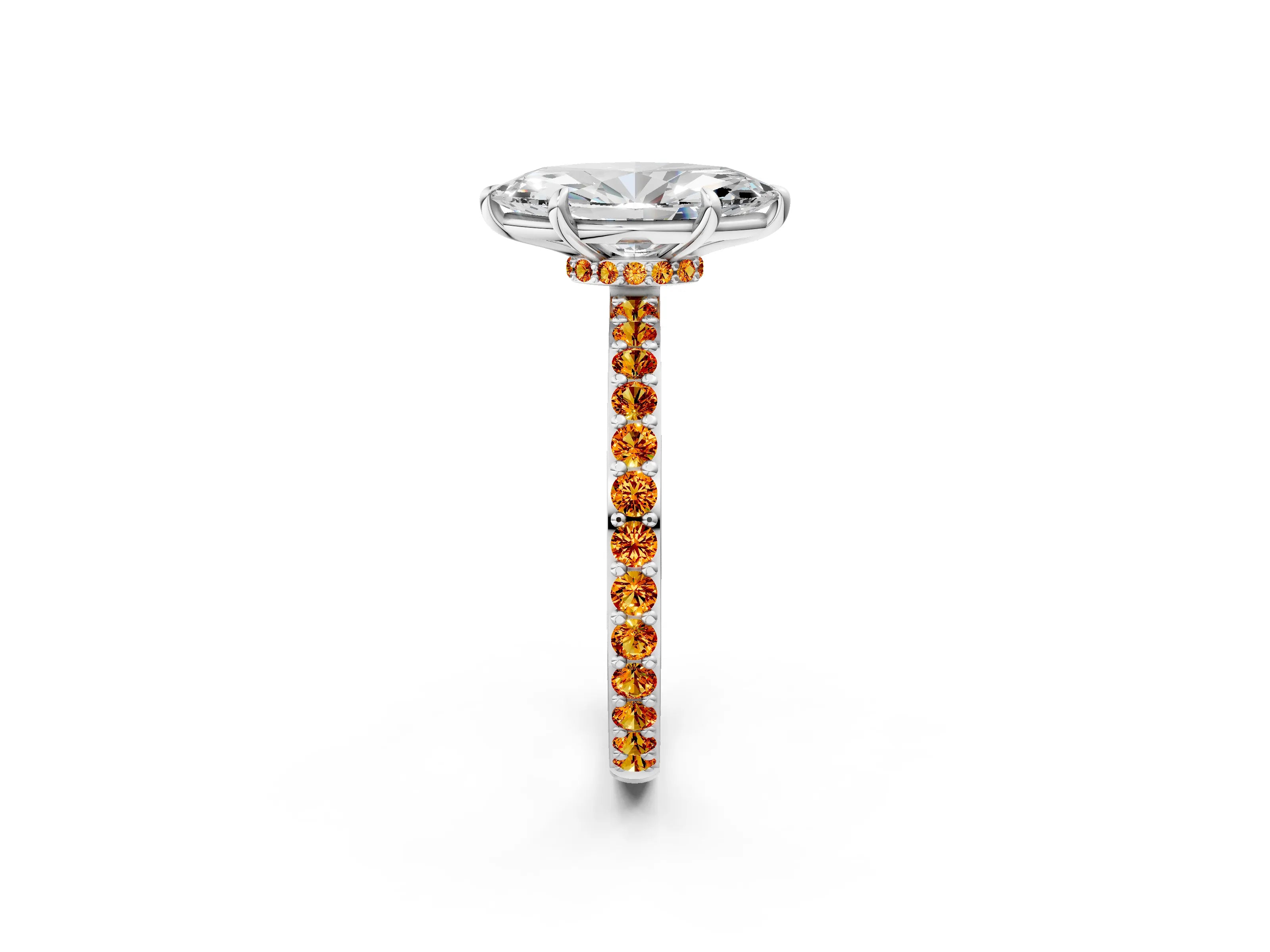 White gold Marquise Cut Diamond Pavé Engagement Ring with Round with Citrine side stone Accents and Prong Setting_26