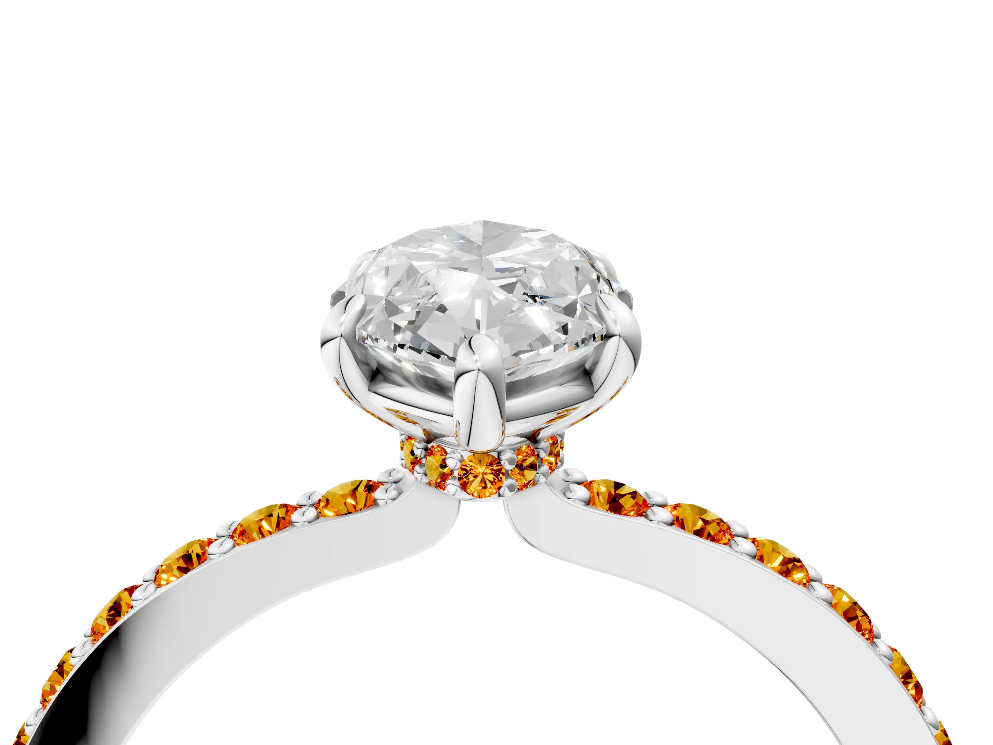 White gold Marquise Cut Diamond Pavé Engagement Ring with Round with Citrine side stone Accents and Prong Setting_28