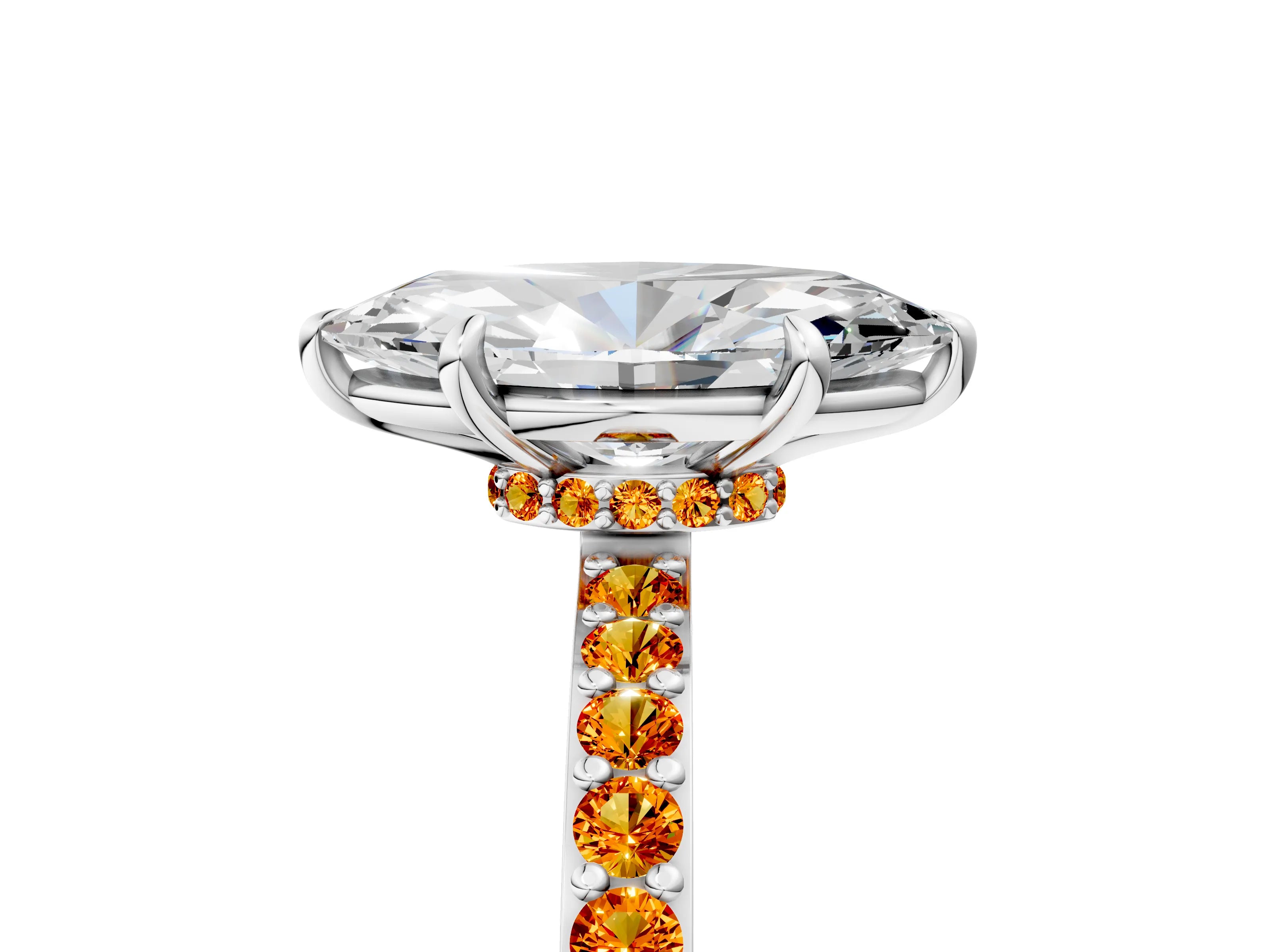 White gold Marquise Cut Diamond Pavé Engagement Ring with Round with Citrine side stone Accents and Prong Setting_29