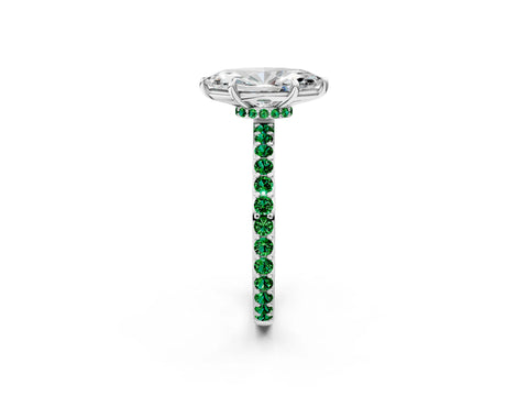 White gold Marquise Cut Diamond Pavé Engagement Ring with Round with Emerald side stone Accents and Prong Setting_2