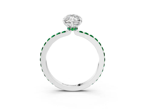 White gold Marquise Cut Diamond Pavé Engagement Ring with Round with Emerald side stone Accents and Prong Setting_3
