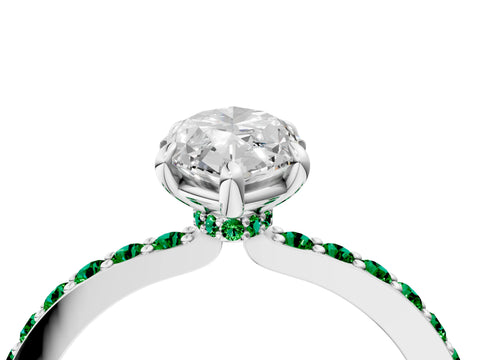 White gold Marquise Cut Diamond Pavé Engagement Ring with Round with Emerald side stone Accents and Prong Setting_4