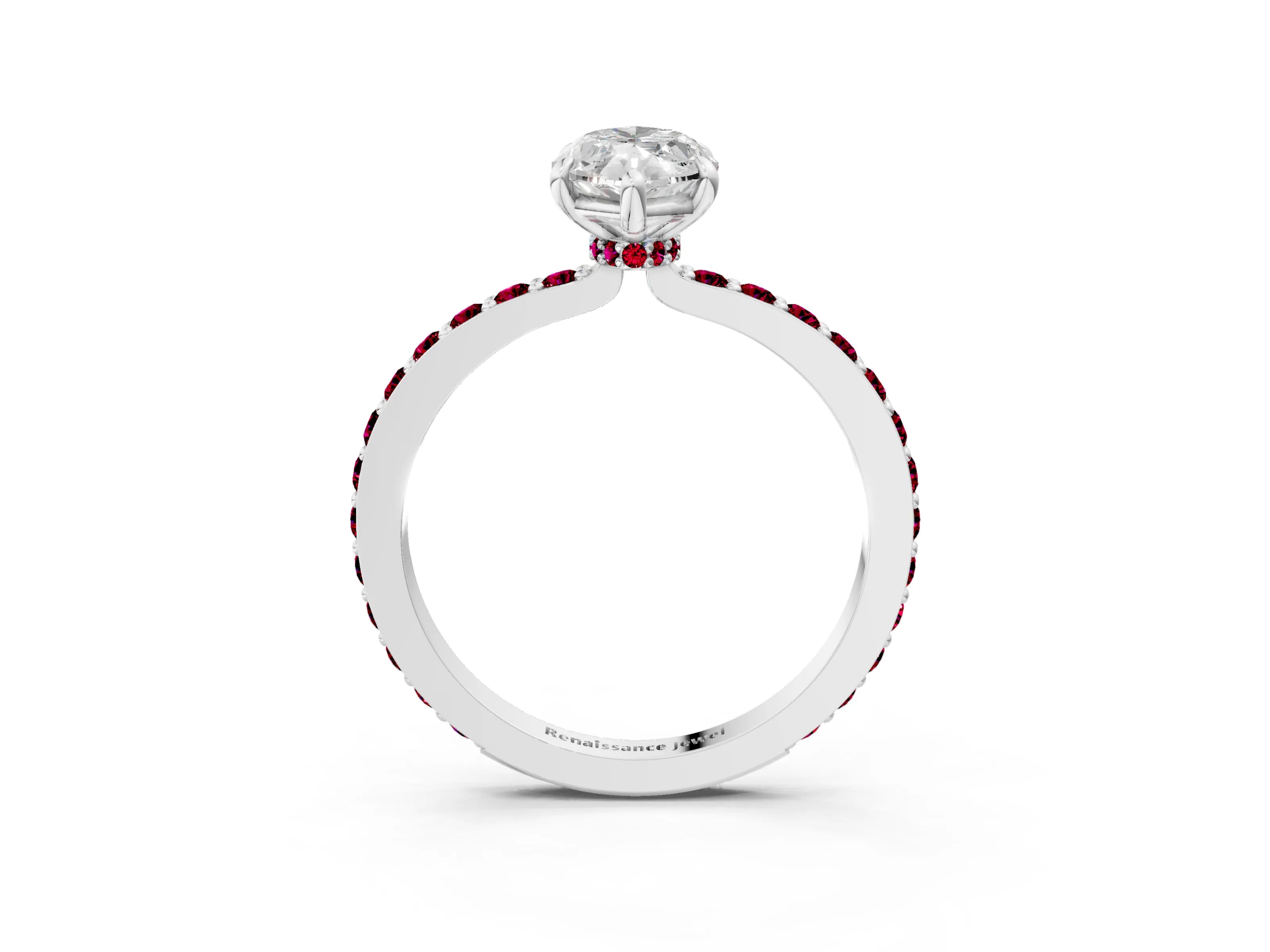 White gold Marquise Cut Diamond Pavé Engagement Ring with Round with Garnet side stone Accents and Prong Setting_15