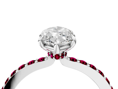 White gold Marquise Cut Diamond Pavé Engagement Ring with Round with Garnet side stone Accents and Prong Setting_16