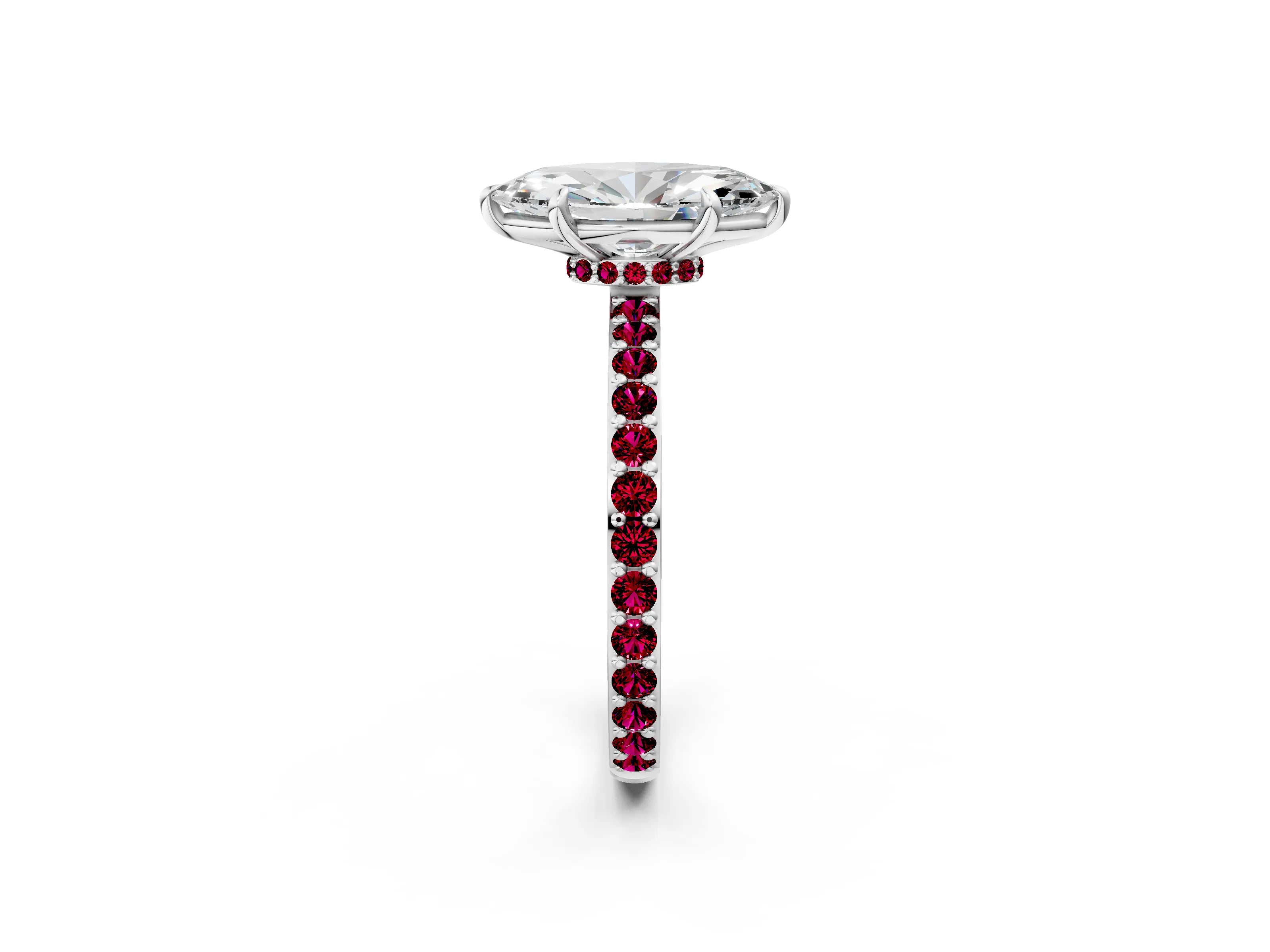 White gold Marquise Cut Diamond Pavé Engagement Ring with Round with Garnet side stone Accents and Prong Setting_2