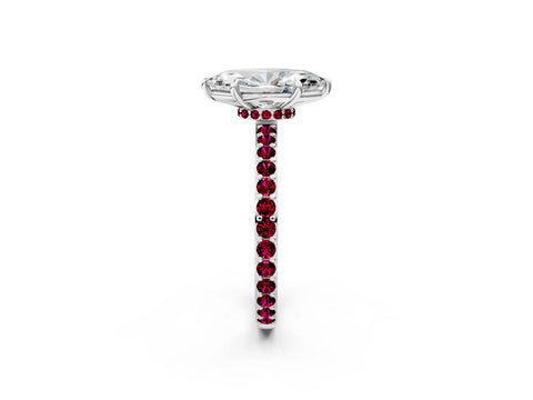 White gold Marquise Cut Diamond Pavé Engagement Ring with Round with Garnet side stone Accents and Prong Setting_2