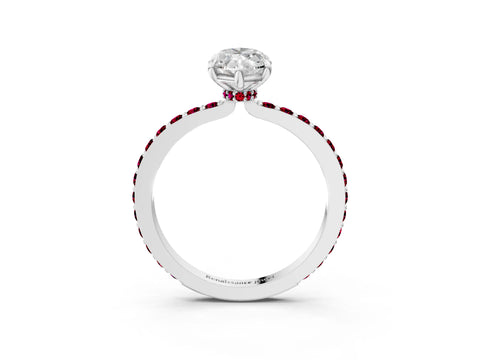 White gold Marquise Cut Diamond Pavé Engagement Ring with Round with Garnet side stone Accents and Prong Setting_3