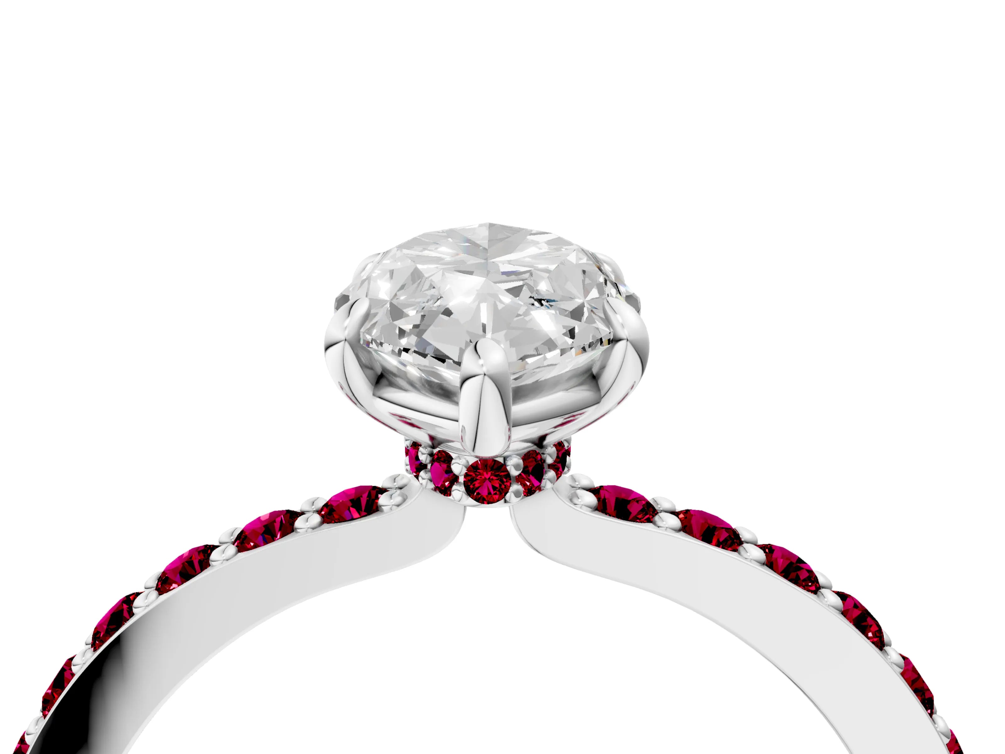 White gold Marquise Cut Diamond Pavé Engagement Ring with Round with Garnet side stone Accents and Prong Setting_4