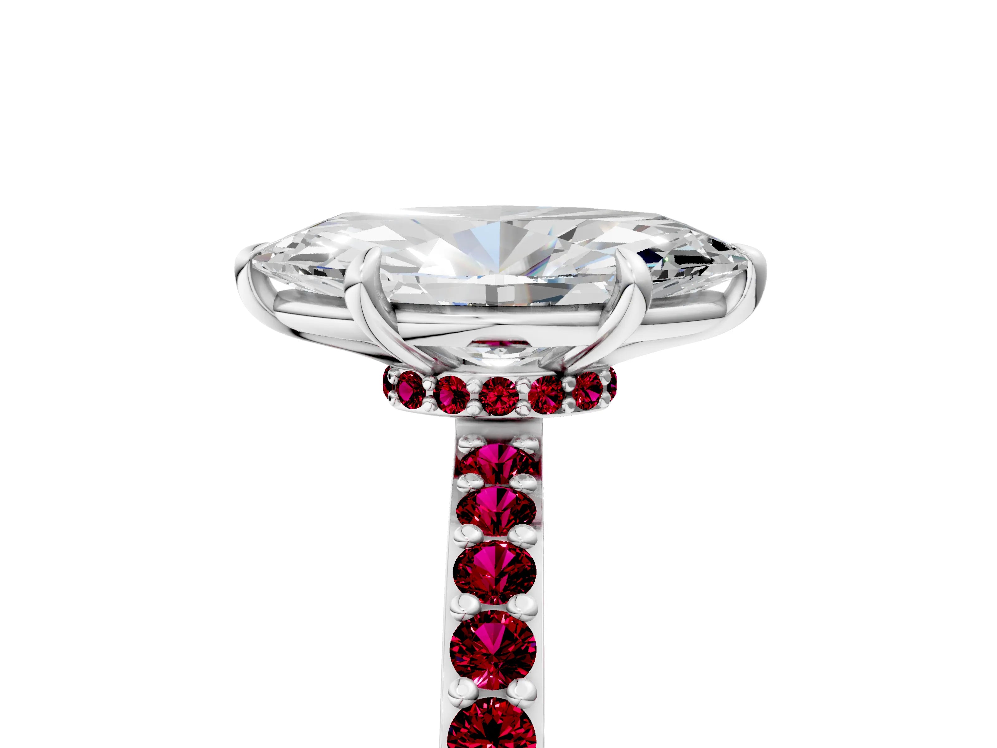 White gold Marquise Cut Diamond Pavé Engagement Ring with Round with Garnet side stone Accents and Prong Setting_5
