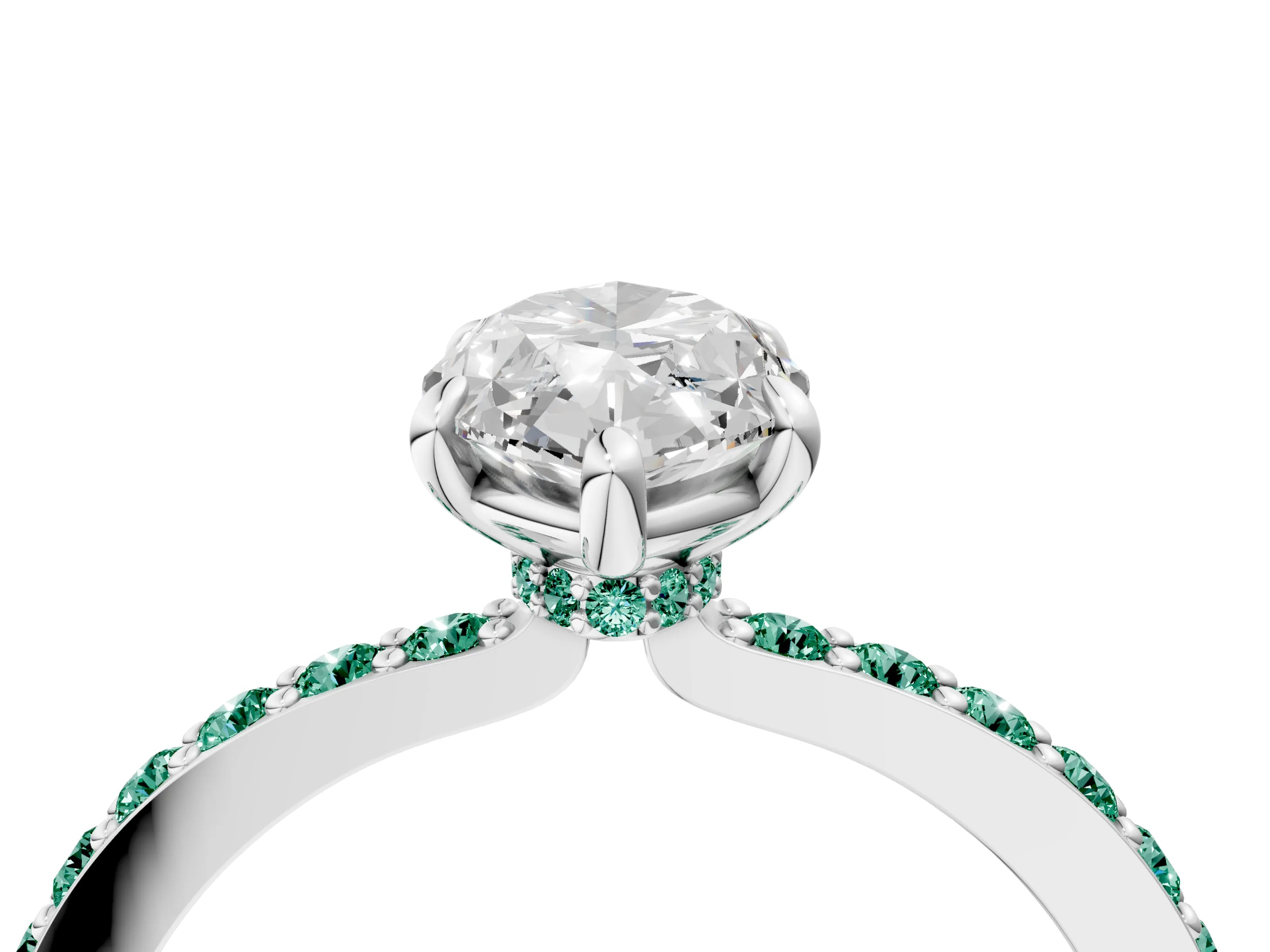 White gold Marquise Cut Diamond Pavé Engagement Ring with Round with Green Sapphire side stone Accents and Prong Setting_10