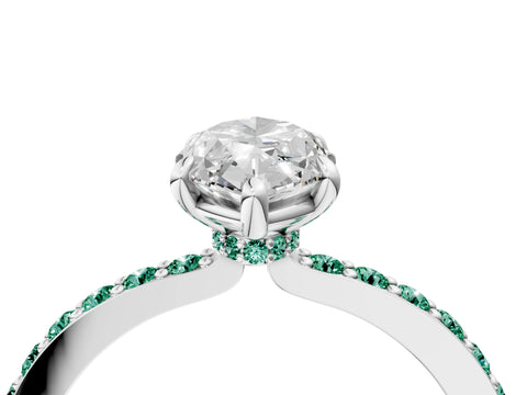 White gold Marquise Cut Diamond Pavé Engagement Ring with Round with Green Sapphire side stone Accents and Prong Setting_10