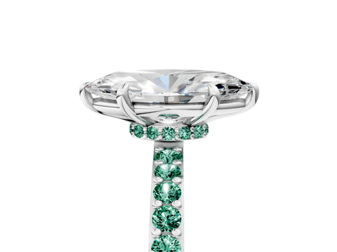 White gold Marquise Cut Diamond Pavé Engagement Ring with Round with Green Sapphire side stone Accents and Prong Setting_11