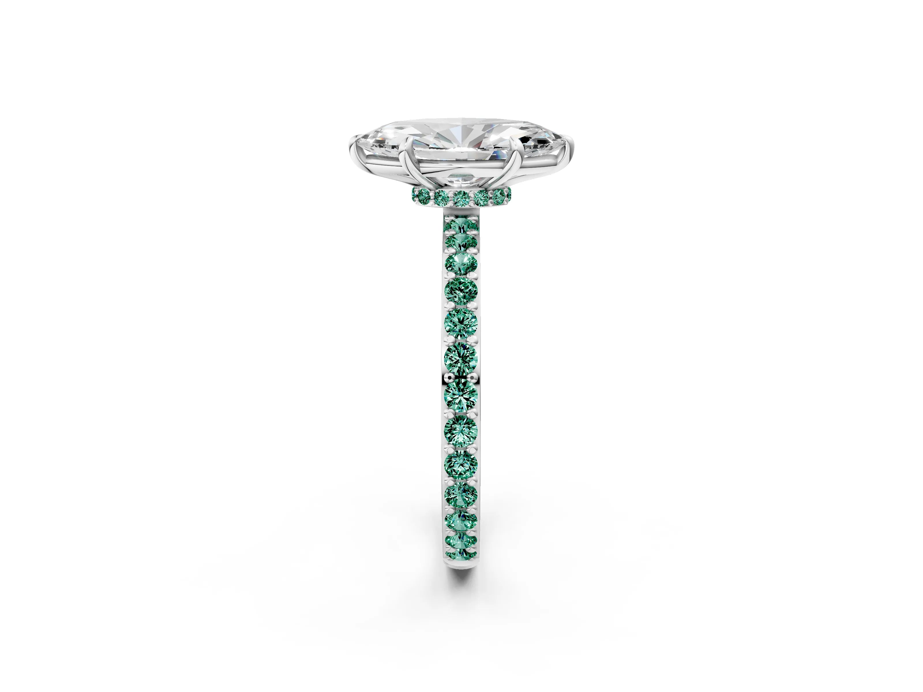 White gold Marquise Cut Diamond Pavé Engagement Ring with Round with Green Sapphire side stone Accents and Prong Setting_2