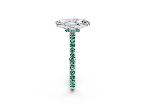 White gold Marquise Cut Diamond Pavé Engagement Ring with Round with Green Sapphire side stone Accents and Prong Setting_2