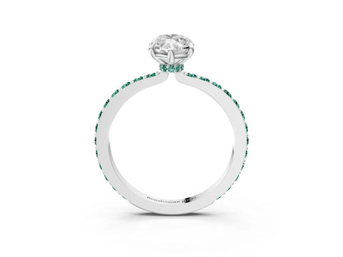 White gold Marquise Cut Diamond Pavé Engagement Ring with Round with Green Sapphire side stone Accents and Prong Setting_3
