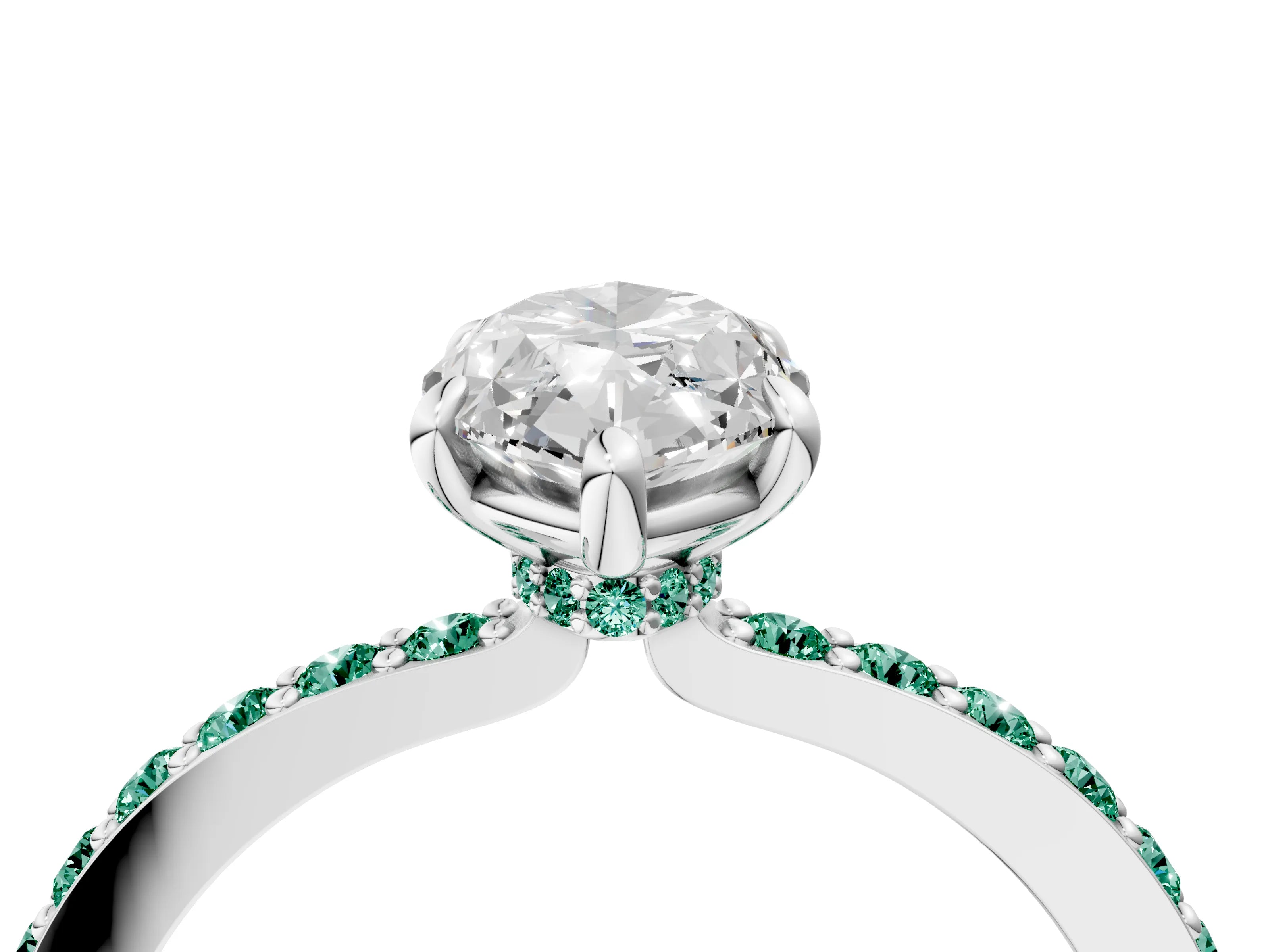 White gold Marquise Cut Diamond Pavé Engagement Ring with Round with Green Sapphire side stone Accents and Prong Setting_4