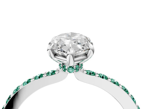 White gold Marquise Cut Diamond Pavé Engagement Ring with Round with Green Sapphire side stone Accents and Prong Setting_4