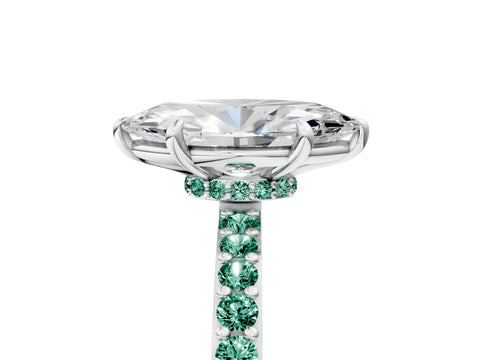 White gold Marquise Cut Diamond Pavé Engagement Ring with Round with Green Sapphire side stone Accents and Prong Setting_5