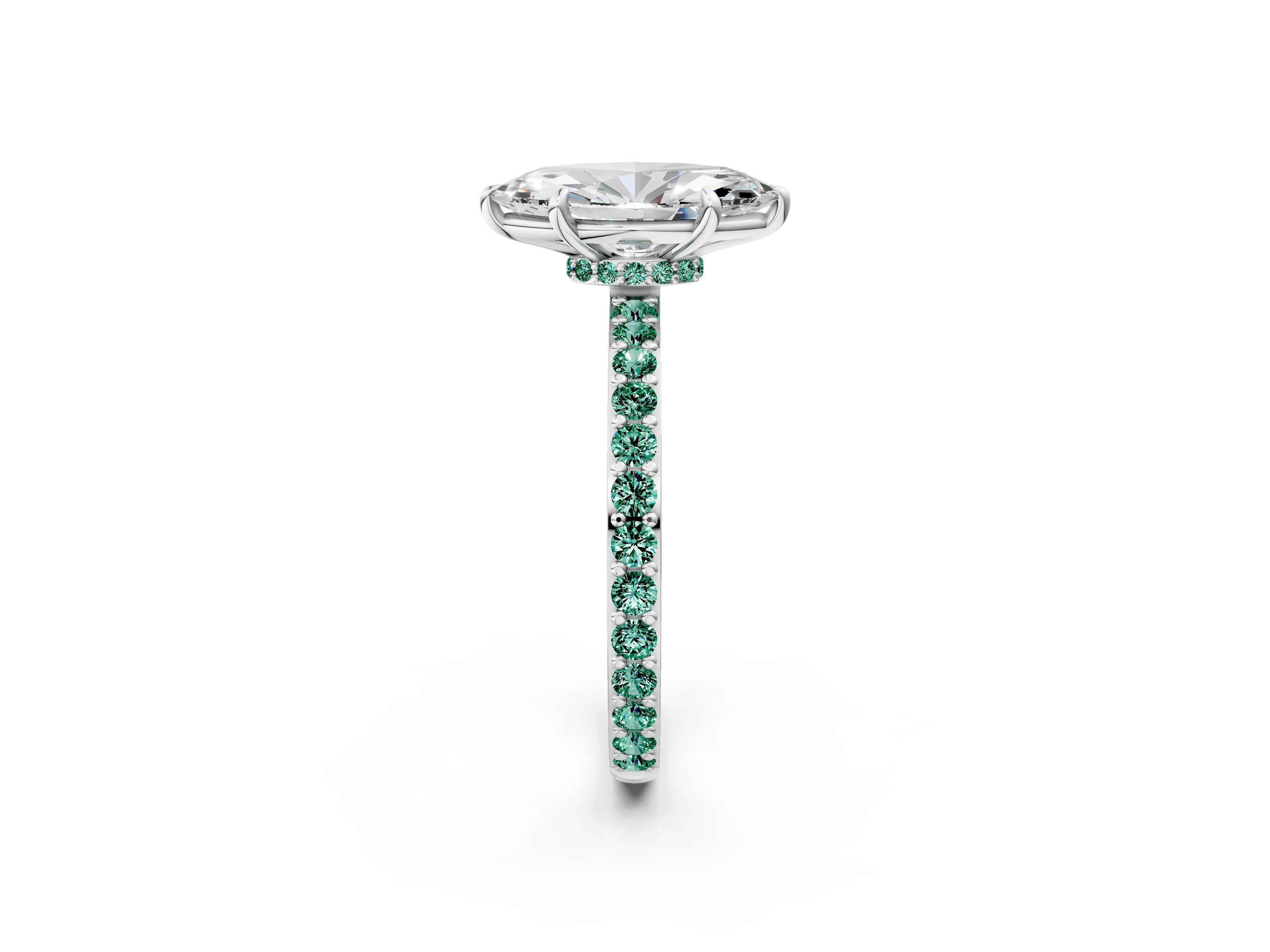 White gold Marquise Cut Diamond Pavé Engagement Ring with Round with Green Sapphire side stone Accents and Prong Setting_8