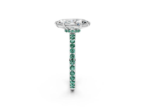 White gold Marquise Cut Diamond Pavé Engagement Ring with Round with Green Sapphire side stone Accents and Prong Setting_8