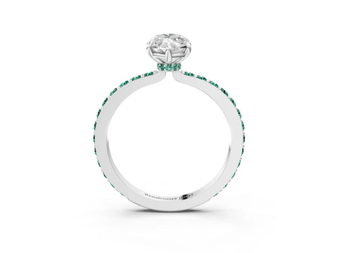 White gold Marquise Cut Diamond Pavé Engagement Ring with Round with Green Sapphire side stone Accents and Prong Setting_9
