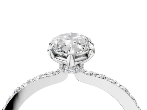 White gold Marquise Cut Diamond Pavé Engagement Ring with Round with Moissanite side stone Accents and Prong Setting_16
