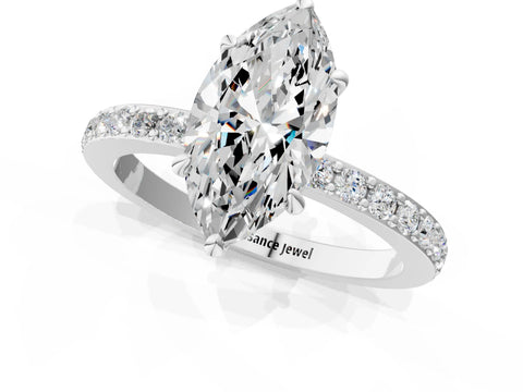 White gold Marquise Cut Diamond Pavé Engagement Ring with Round with Moissanite side stone Accents and Prong Setting_1