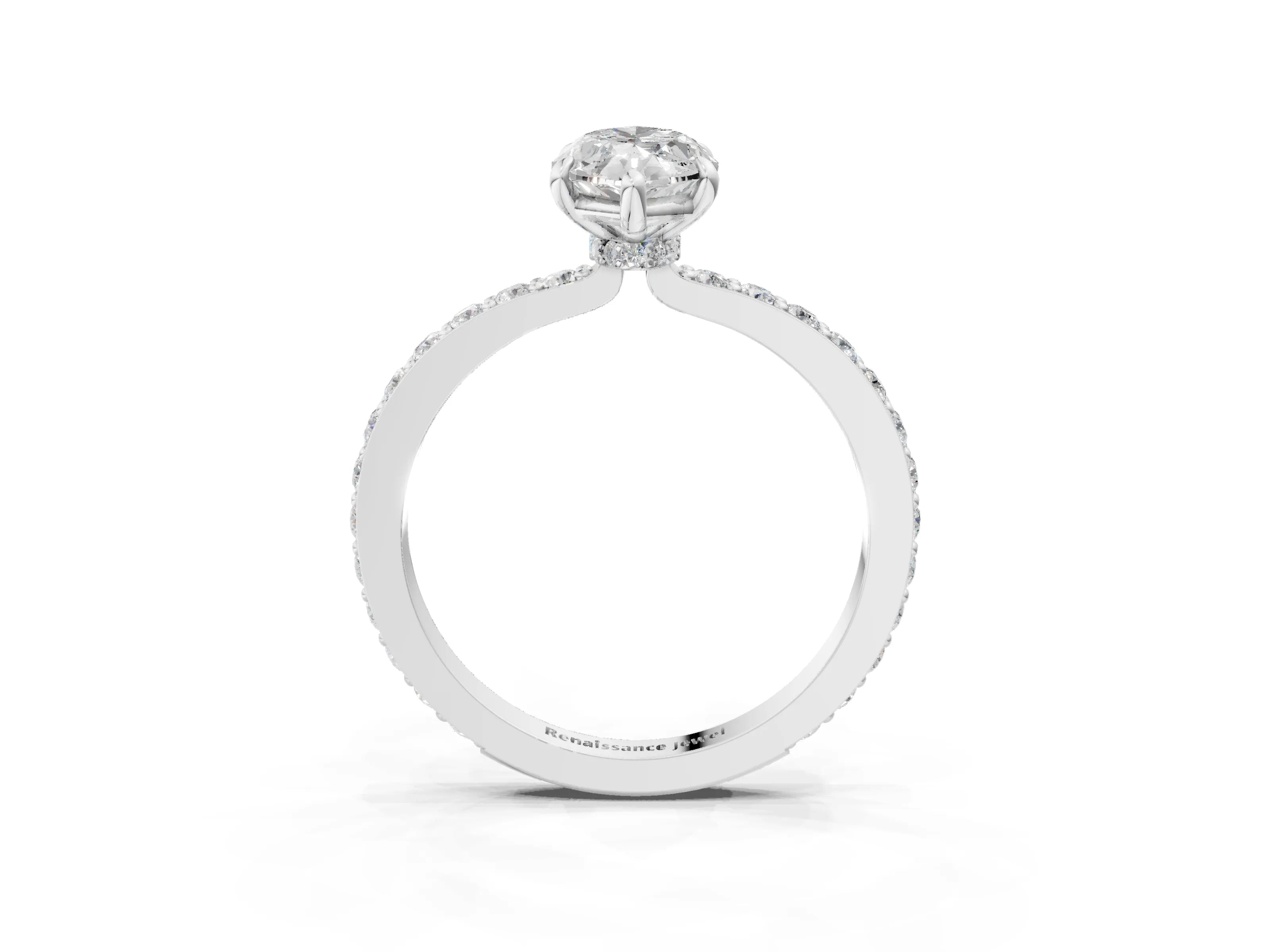 White gold Marquise Cut Diamond Pavé Engagement Ring with Round with Moissanite side stone Accents and Prong Setting_3
