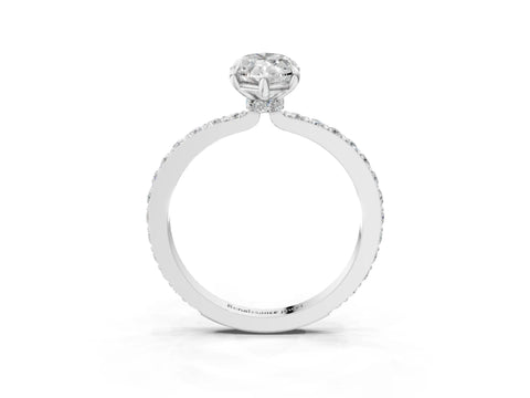 White gold Marquise Cut Diamond Pavé Engagement Ring with Round with Moissanite side stone Accents and Prong Setting_3