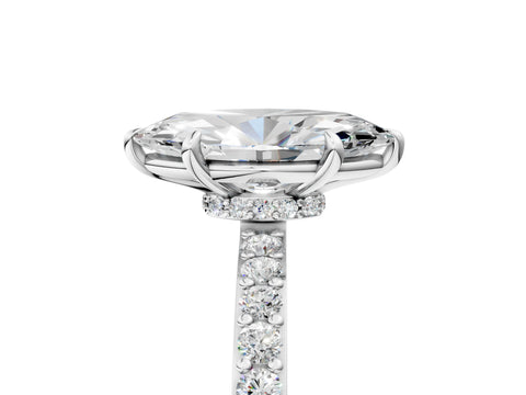 White gold Marquise Cut Diamond Pavé Engagement Ring with Round with Moissanite side stone Accents and Prong Setting_5