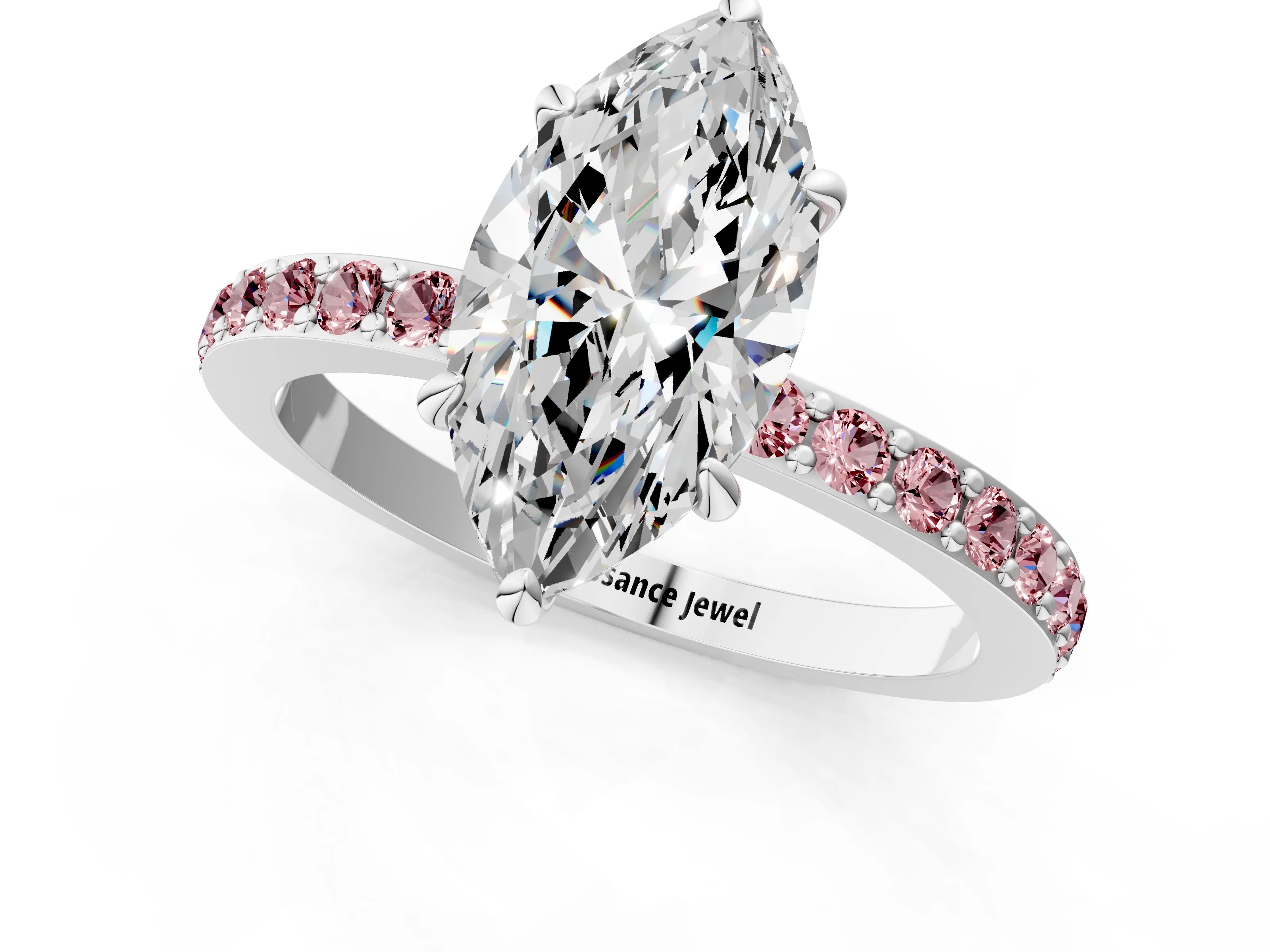 White gold Marquise Cut Diamond Pavé Engagement Ring with Round with Morganite side stone Accents and Prong Setting_1