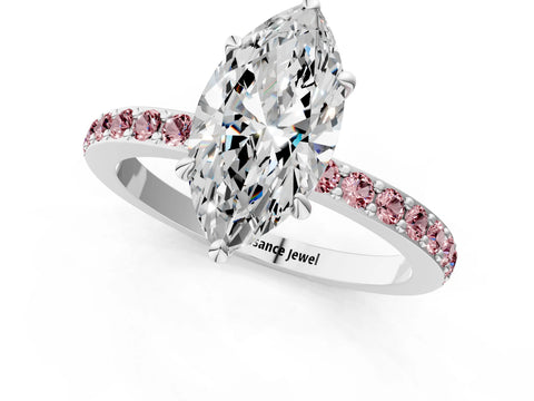 White gold Marquise Cut Diamond Pavé Engagement Ring with Round with Morganite side stone Accents and Prong Setting_1